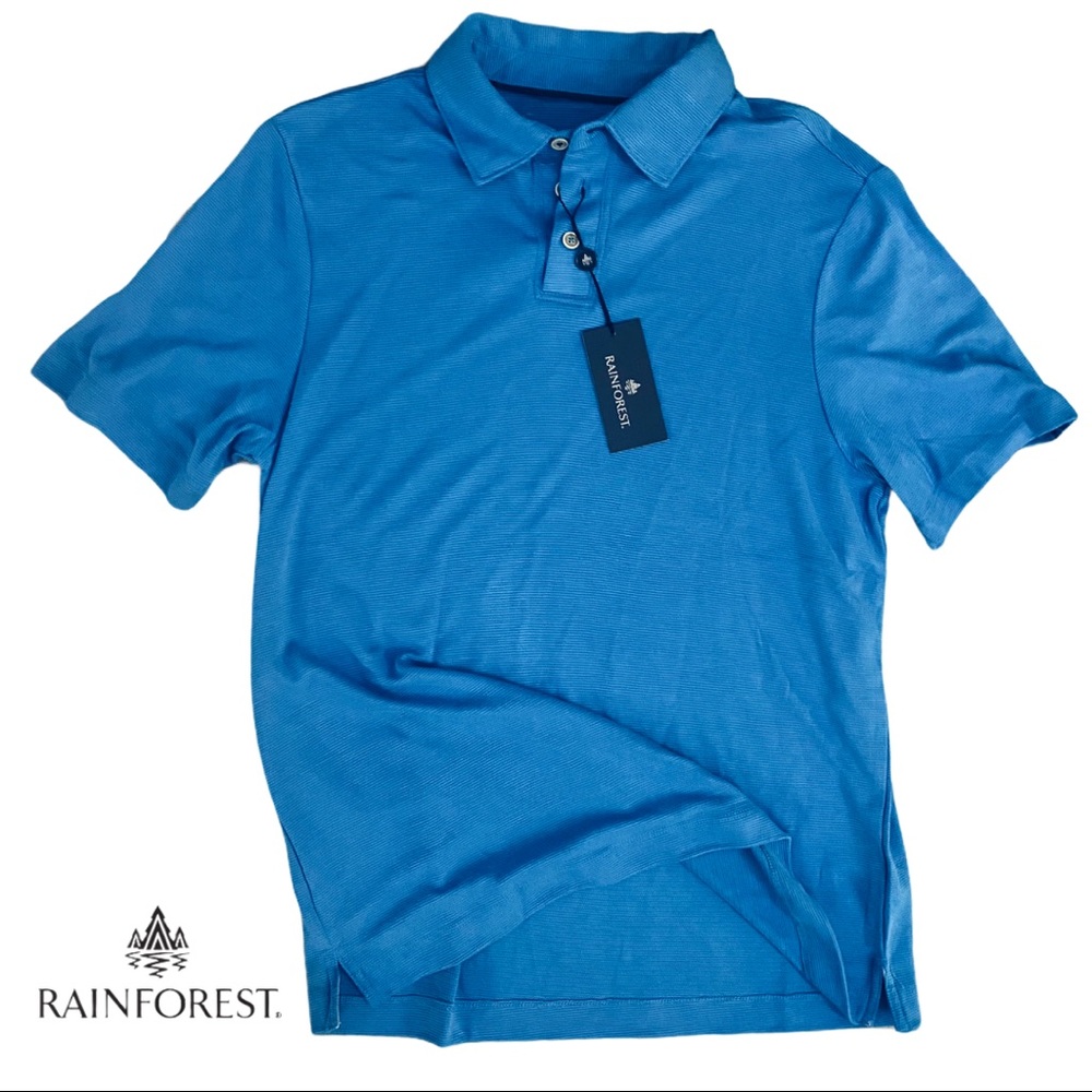 New Men's Rainforest Blue Silky Polo